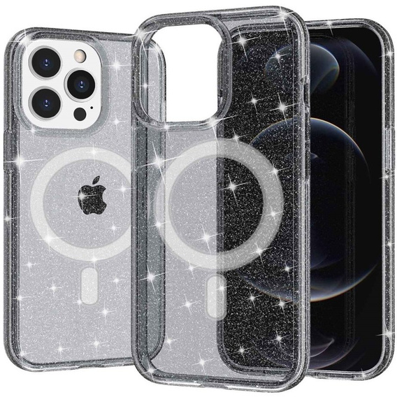 Case for iPhone 14 Pro, Dropproof MagSafe Glitter, black