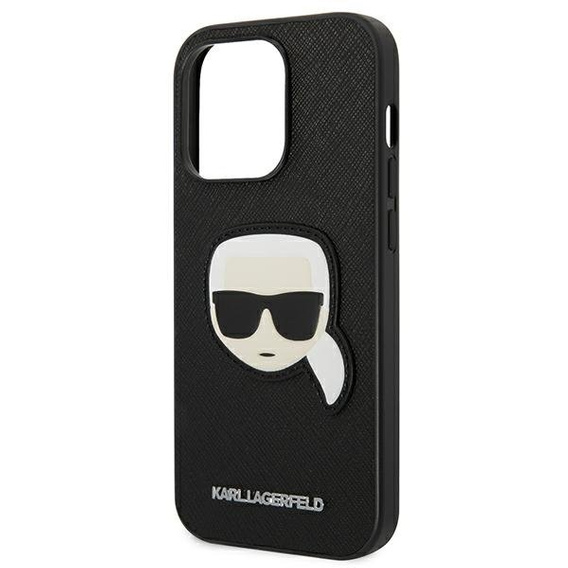 Karl Lagerfeld Case for iPhone 14 Pro Max, Saffiano Karl's Head Patch, black