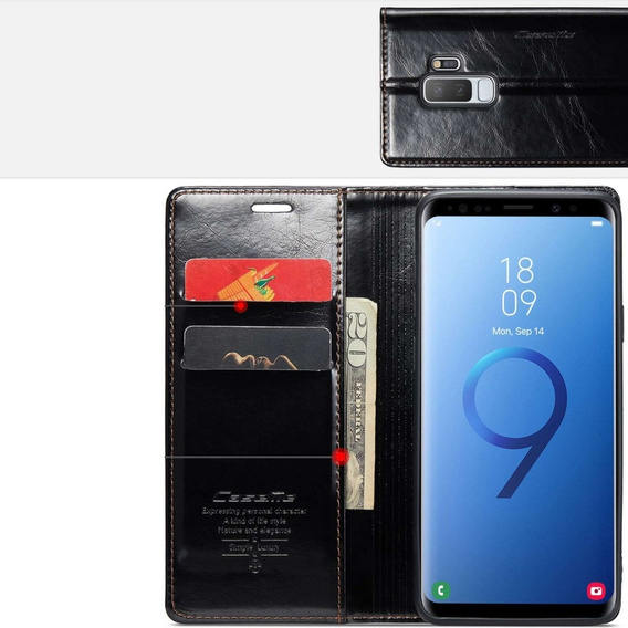 CASEME flip case for Samsung Galaxy S9+ Plus, Waxy Textublack, black