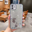 Case for iPhone 12, Glitter Flower, blue