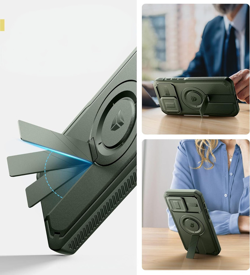 Armored case for iPhone 15 Pro Max, Dexnor CamProtect MagSafe, green (Two frames)