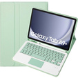 Case + keyboard Samsung Galaxy Tab A9+, Leather Pen Slot TouchPad, light green