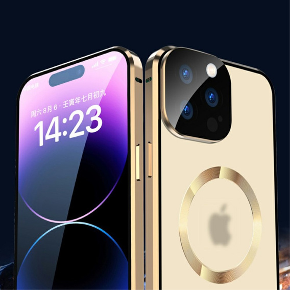 Magnetic Dual Glass MagSafe case for iPhone 15 Pro Max, gold