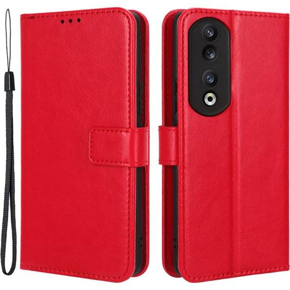 Flip case for Honor 90, Crazy Horse Wallet, red