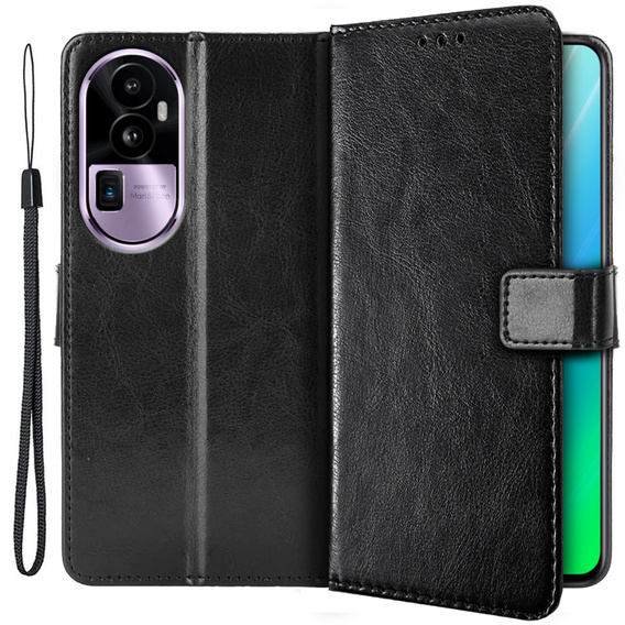 Flip case for Oppo Reno 10 / 10 Pro, Crazy Horse Wallet, black