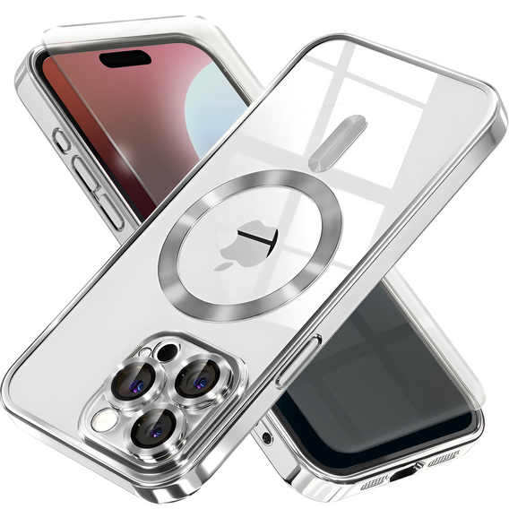 Case for iPhone 16 Pro, Electro MagSafe, silver + Screen Glass