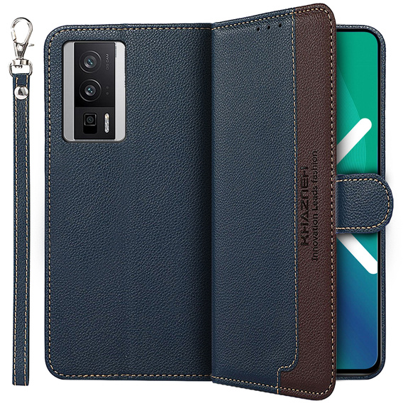 Flip case for Poco F5 Pro 5G, KHAZNEH RFID, blue / brown