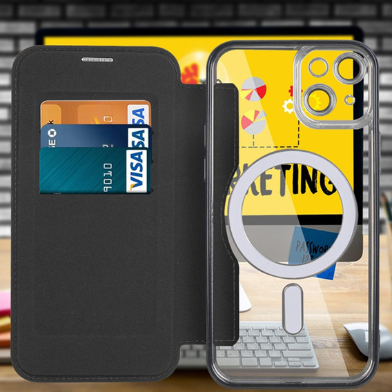 Flip case for iPhone 13, RFID Wallet MagSafe CamShield, black