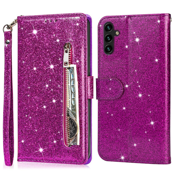 Flip case for Samsung Galaxy A36 5G, Wallet Zipper Pocket Glittery, purple