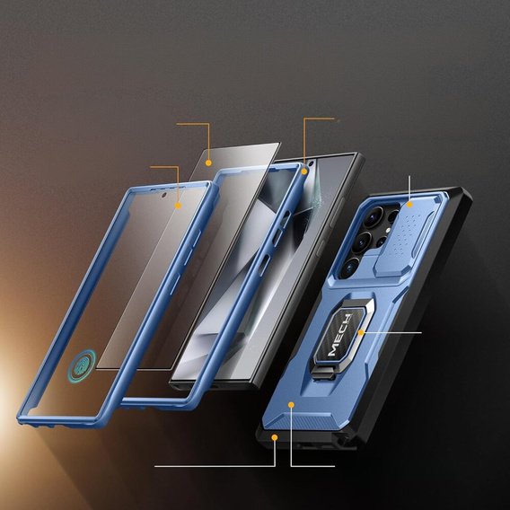 Case for Samsung Galaxy S24, Tongate MECH ring holder stand, blue