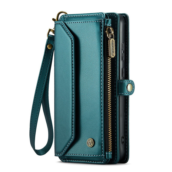 Case CASEME for Samsung Galaxy A55 5G, RFID Leather Wallet, with shoulder strap, green
