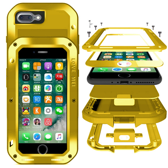 Love Mei Case for iPhone 8 Plus/7 Plus, armored with glass, yellow