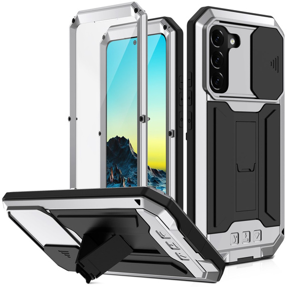 Armored case for Samsung Galaxy S22, R-JUST CamShield Slide, silver