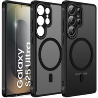 Case for Samsung Galaxy S25 Ultra, for MagSafe, ERBORD Matt Case, black + Screen Glass