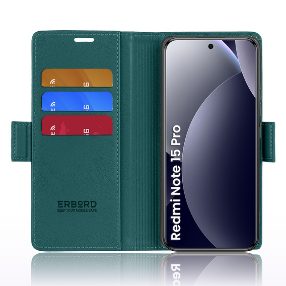 ERBORD Glossy Litchi flip case for Xiaomi Redmi Note 15 Pro 5G