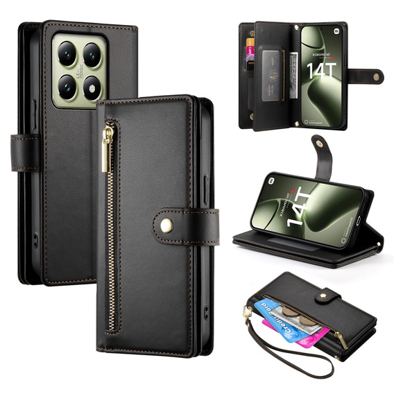 Flip case for Xiaomi 14T, Wallet Zipper Pocket, black