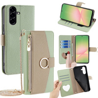 Flip case for Samsung Galaxy A56 5G, Wallet Zipper Pocket, with mirror, green