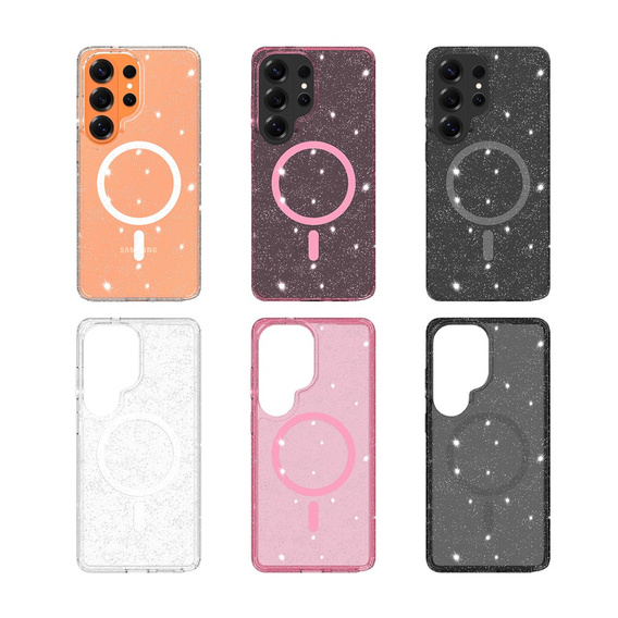 Glitter case, for MagSafe for Samsung Galaxy S26 Ultra, transparent/black