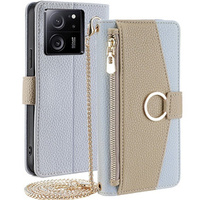 Flip case for Xiaomi 13T / 13T Pro / Redmi K60 Ultra, Wallet Zipper Pocket, with mirror, blue