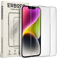 2x Tempered Glass for iPhone 14, ERBORD 9H Hard Glass for phone screen