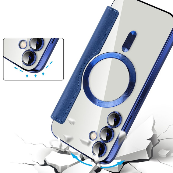 Flip case for Samsung Galaxy S23 FE, RFID Wallet MagSafe CamShield, dark blue