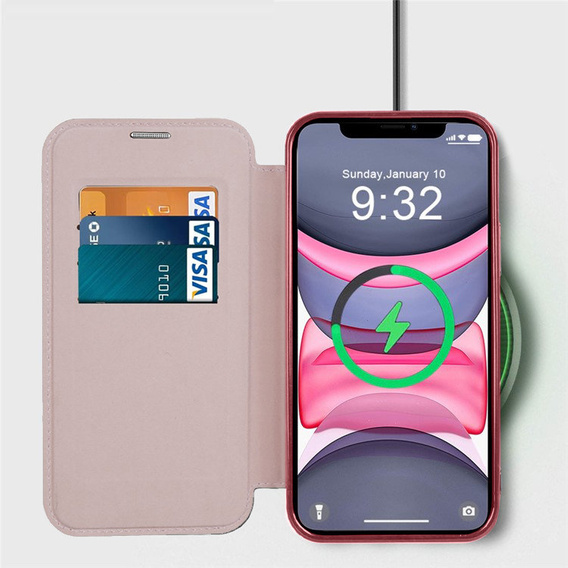 Flip case for iPhone 15 Pro, RFID Wallet MagSafe CamShield, pink