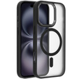 Case for iPhone 16 Pro Max, for MagSafe, ERBORD Matt Case, transparent / black + Screen Glass