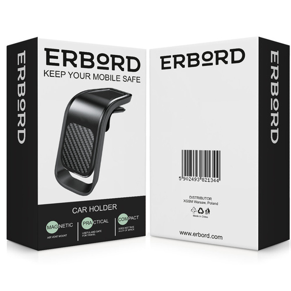 ERBORD Magnetic Car Holder for Phone on Windshield Grille, black carbon