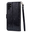 Flip case for Samsung Galaxy S24 Ultra, Wallet Zipper Pocket Glittery, black