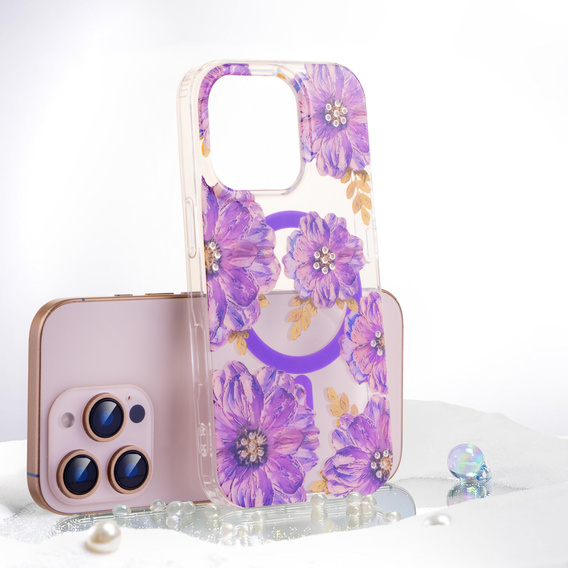 Magnetic case with floral laser pattern for iPhone 16 Pro