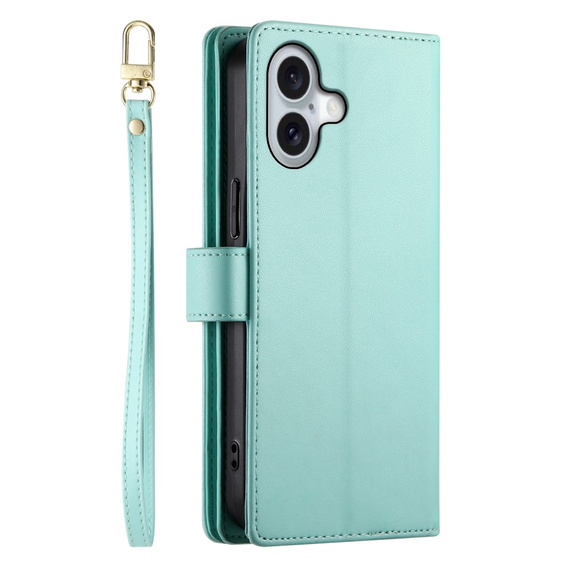 Flip case for iPhone 16 Plus, Wallet Zipper Pocket, green