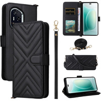 Crossbody Leather Wallet flip case for Honor 400 5G, black