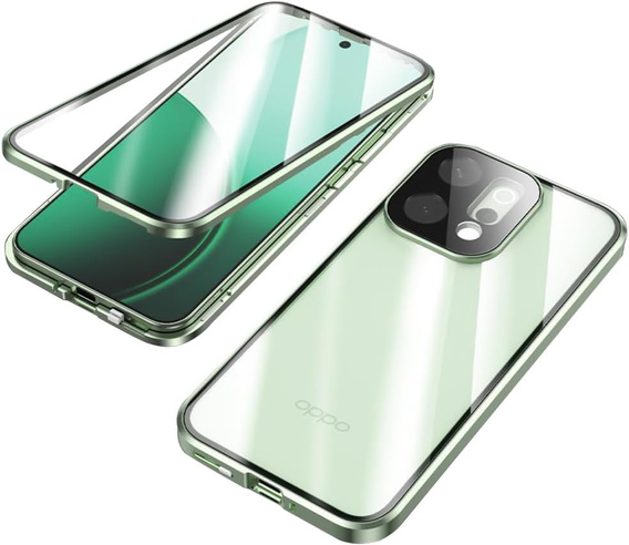 Case for Oppo Reno 14, Magnetic Dual Glass, transparent with green sides