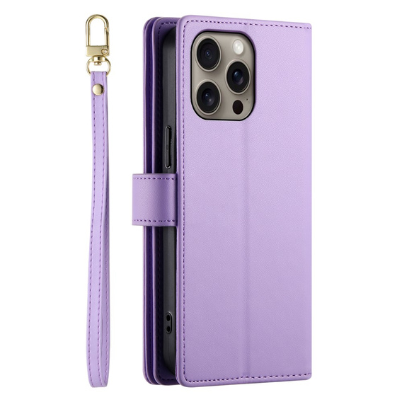 Flip case for iPhone 16 Pro Max, Wallet Zipper Pocket, purple