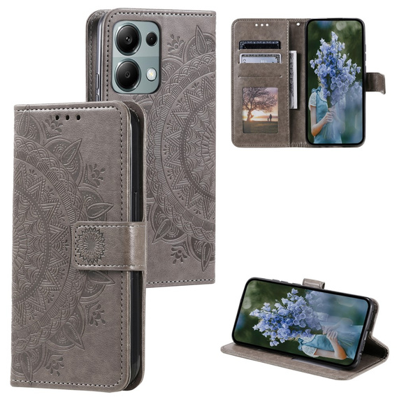 Flip case for Xiaomi Redmi Note 13 Pro 4G / Xiaomi Redmi Note 14S / Xiaomi Poco M6 Pro 4G, Mandala, grey