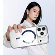 Case for iPhone 17 Pro Max, for MagSafe, with stand, transparent with navy blue inserts