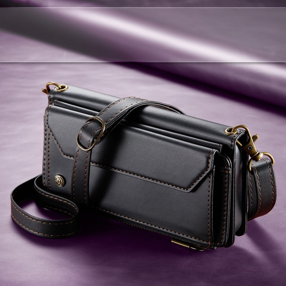 Case CASEME for iPhone16e, RFID Leather Wallet, with shoulder strap, black