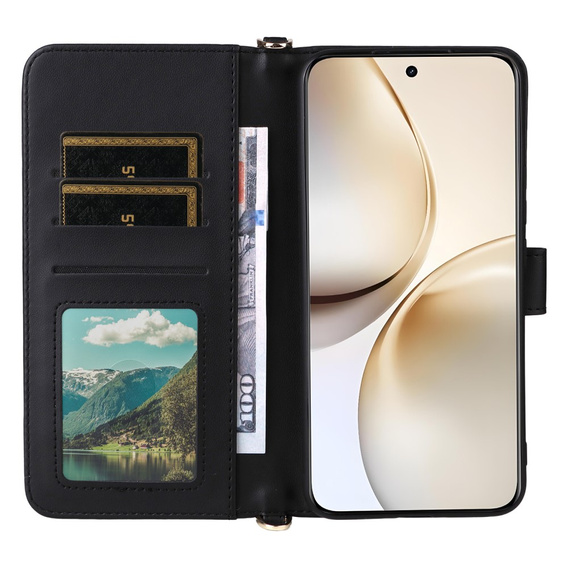 Crossbody Leather Wallet flip case for Realme 14 Pro+ 5G, Black
