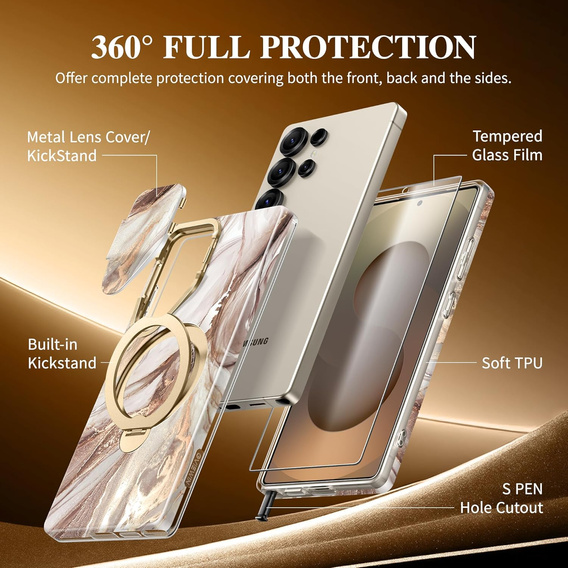 GVIEWIN MagSafe Stand Case for Samsung Galaxy S25 Ultra – Topaz/Gold