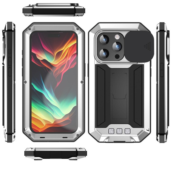 Case for iPhone 15 Pro Max, R-JUST CamShield Slide, armoured, silver / black
