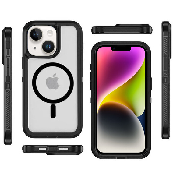Case with frame for iPhone 13/14, for MagSafe, transparent / black