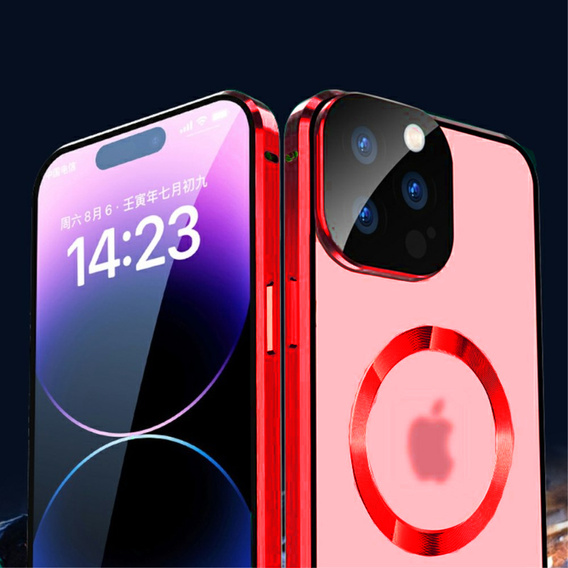 Magnetic Dual Glass MagSafe case for iPhone 15 Pro Max, red