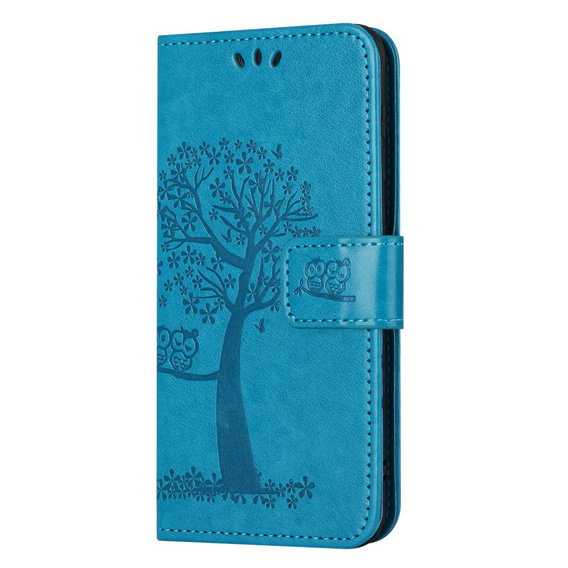 Flip case for Motorola Moto E22 / E22i, Wallet, tree i sowy, blue