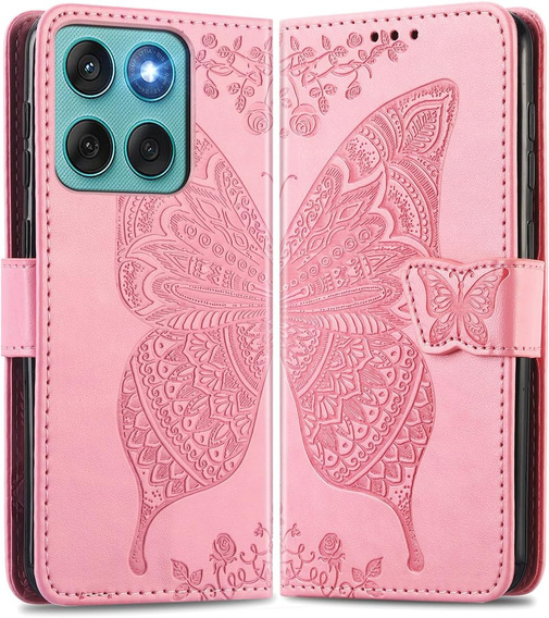 Flip case for Motorola Edge 60 / 60 Fusion, Butterfly, pink rose gold
