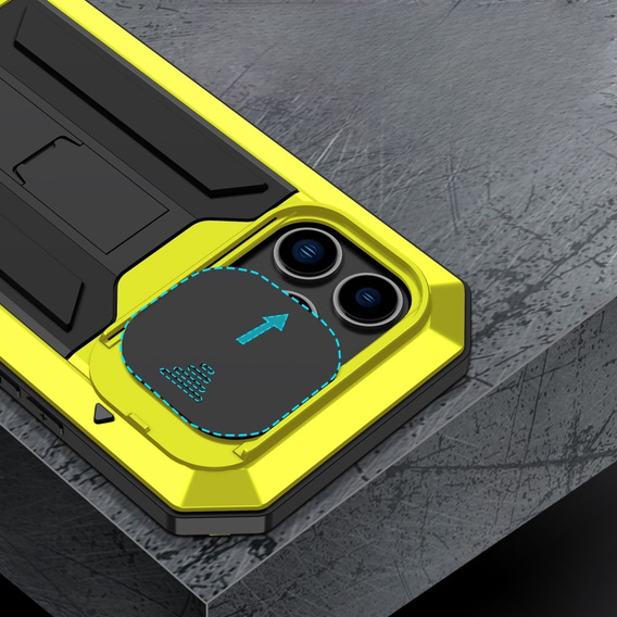 Case for iPhone 14 Pro, R-JUST CamShield Slide, armoured, yellow / black