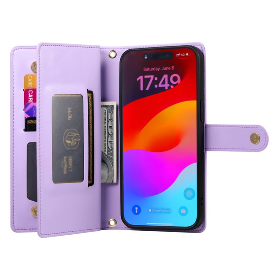 Flip case for Oppo Reno 13 Pro 5G, Wallet Zipper Pocket, purple