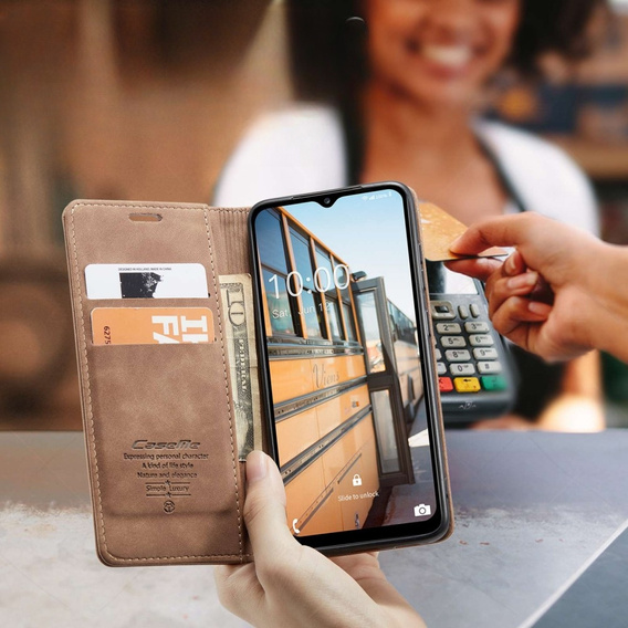 CASEME case for Samsung Galaxy M33 5G, Leather Wallet Case, brown