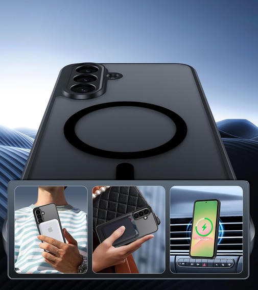 Case for Samsung Galaxy A56, for MagSafe, ERBORD Matt Case, black + Screen Glass