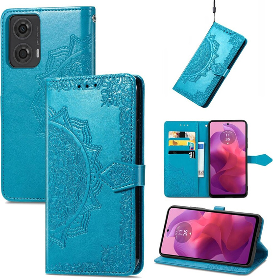 Flip case for Motorola Moto E14, Mandala, blue