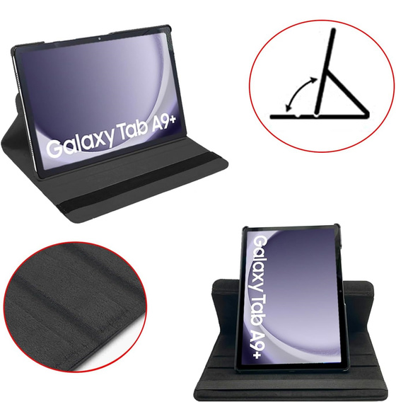 Case for Samsung Galaxy Tab A9+ TB330FU 10.95", Rotating 360, black